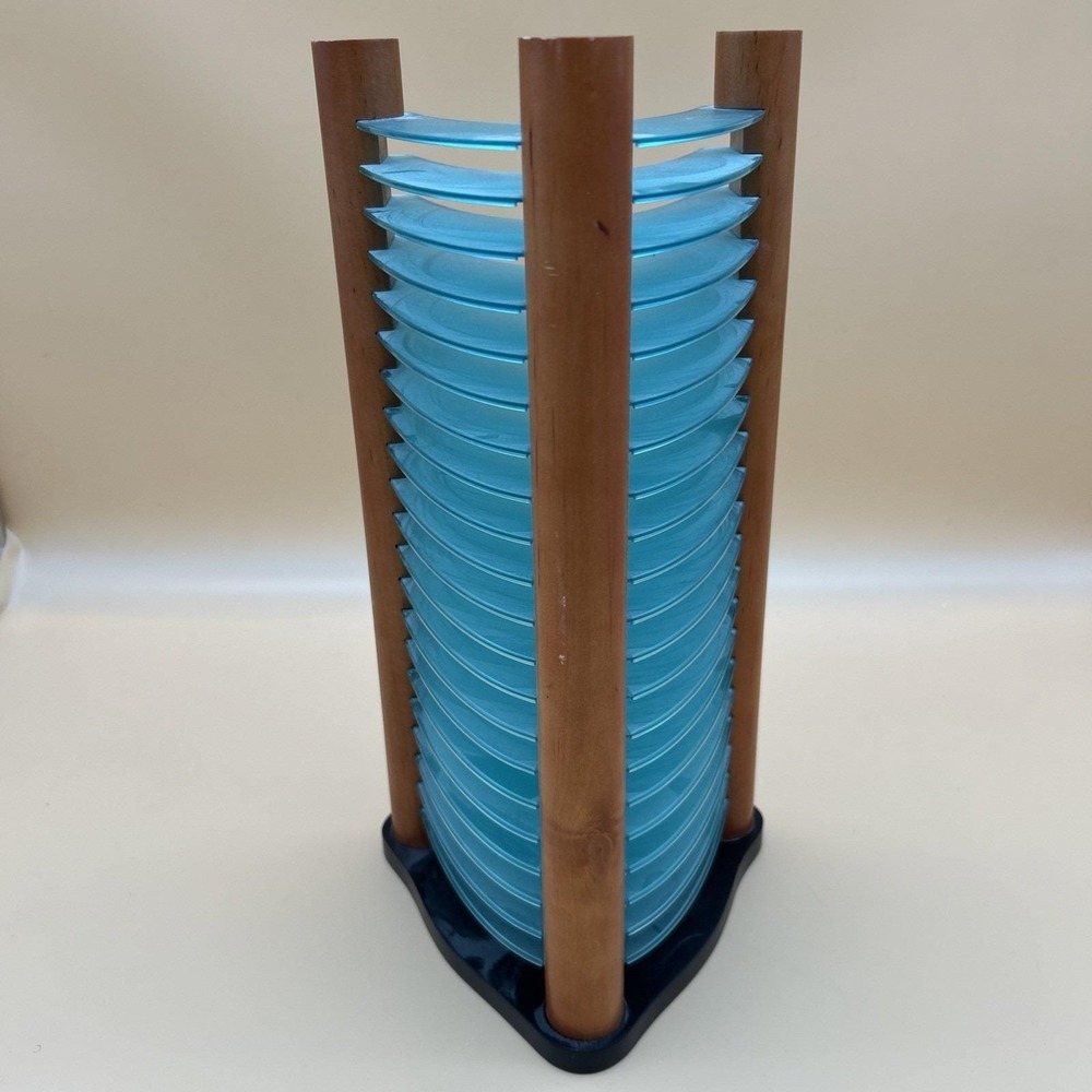 Wood Blue Green Cherry 20 CD Tower Rack Holder Stacking Retro Atlantic - Picture 4 of 4
